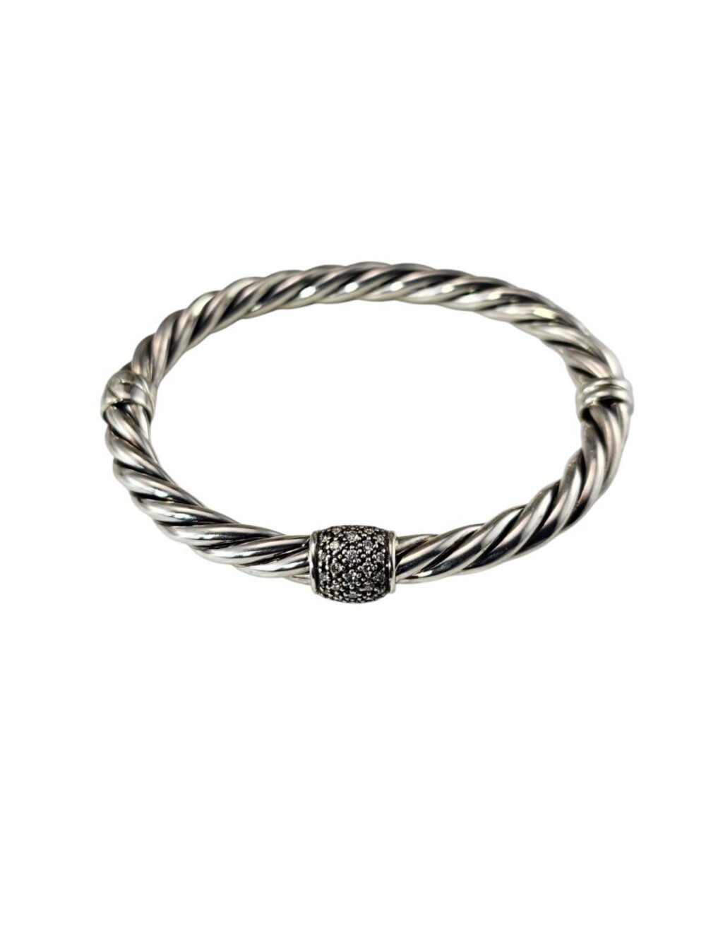 David Yurman Sterling Silver Pave Diamond Station Bangle Bracelet #25897